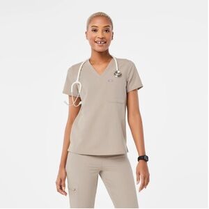 Figs Beige Scrub Set with Teal Accent